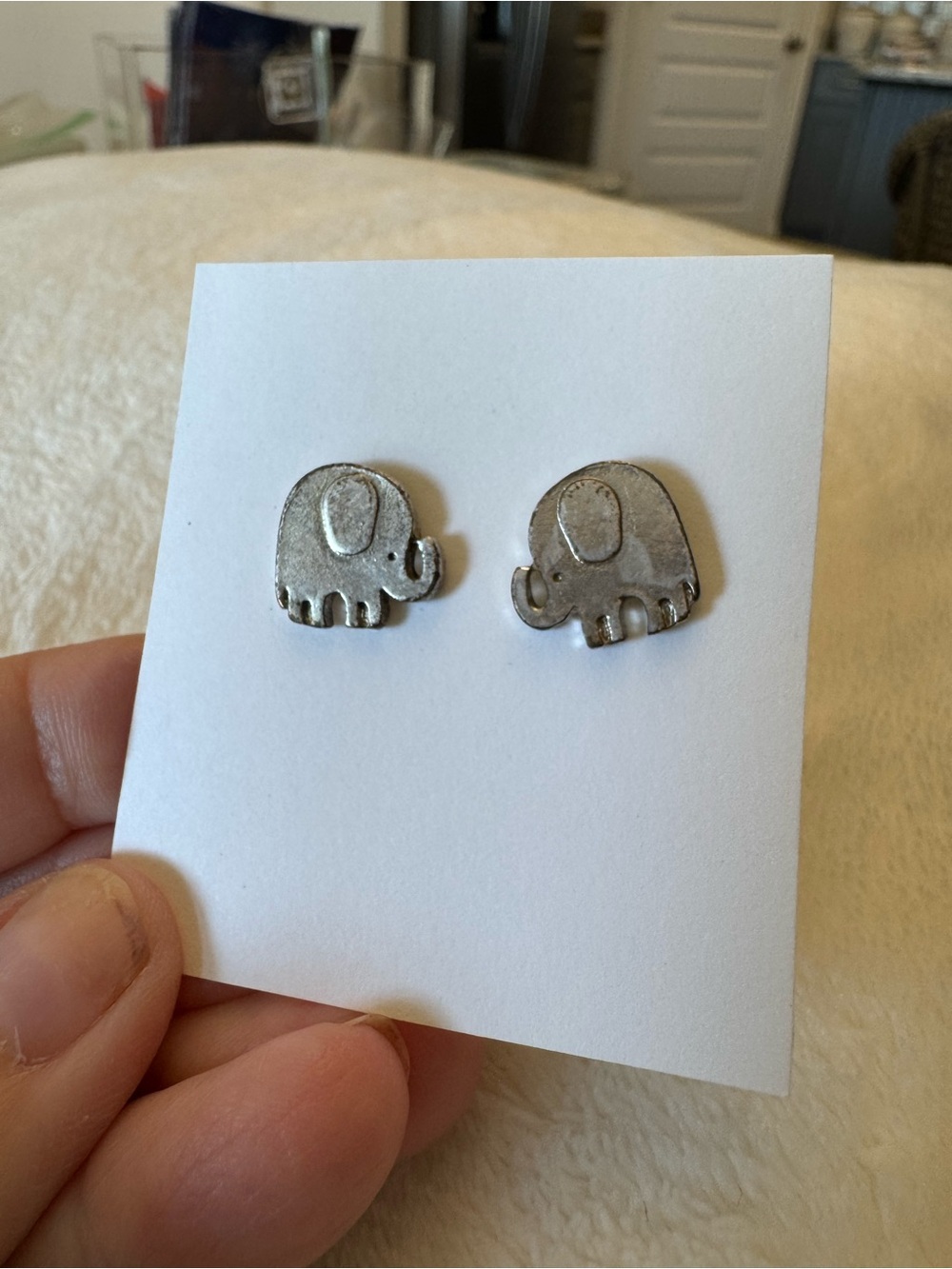 Silver Tone Elephant Stud Earrings — Cute Animal Jewelry